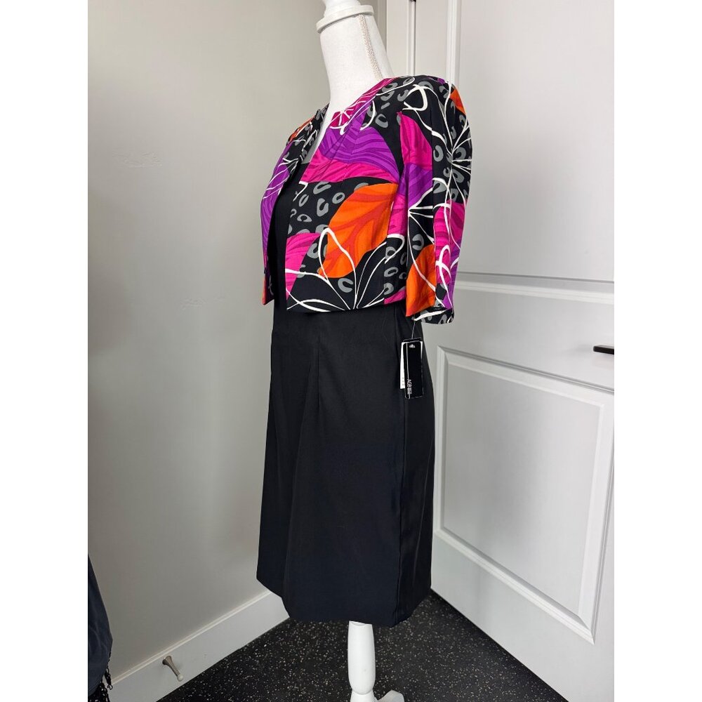 Womens 2-Piece Petite Dress Set By AGB W/Vibrant Jacket & Black Dress Office NWT - Picture 2 of 16